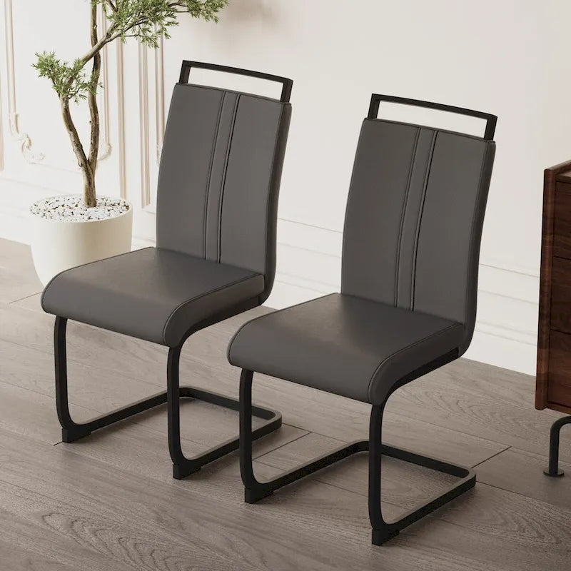 Chaise de salle à manger à dossier haut en similicuir PU gris/noir, pieds en métal en forme de C, lot de 4