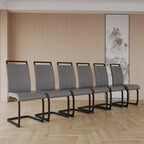 Chaise de salle à manger à dossier haut en similicuir PU gris/noir, pieds en métal en forme de C, lot de 4