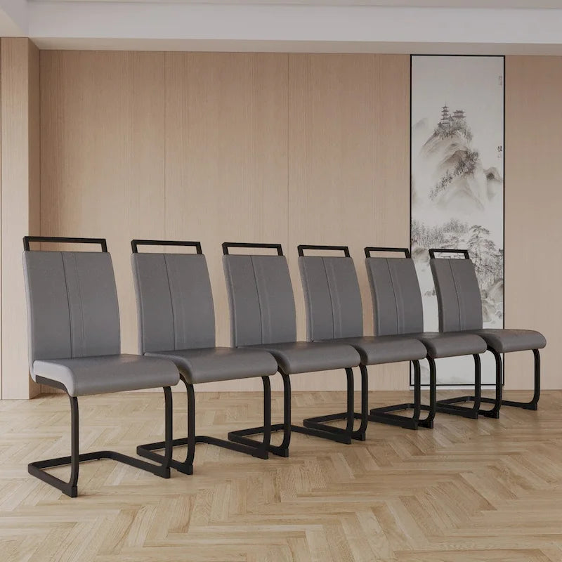 Chaise de salle à manger à dossier haut en similicuir PU gris/noir, pieds en métal en forme de C, lot de 4