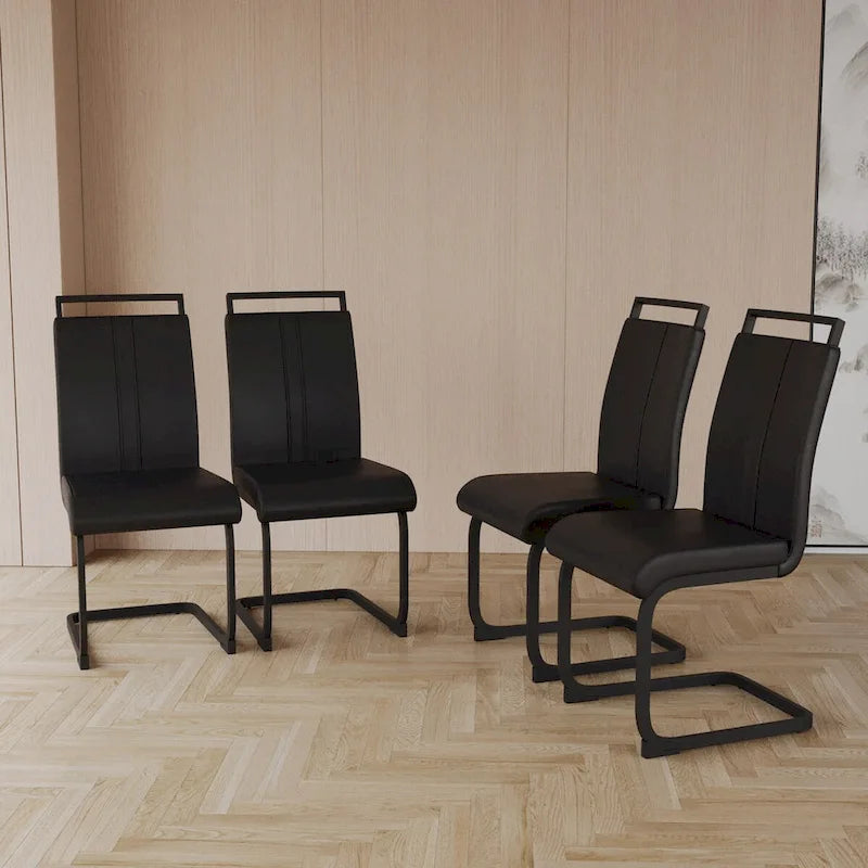 Chaise de salle à manger à dossier haut en similicuir PU gris/noir, pieds en métal en forme de C, lot de 4