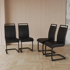 Chaise de salle à manger à dossier haut en similicuir PU gris/noir, pieds en métal en forme de C, lot de 4