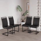 Chaise de salle à manger à dossier haut en similicuir PU gris/noir, pieds en métal en forme de C, lot de 4