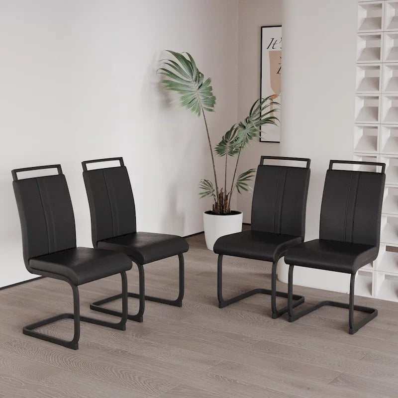 Chaise de salle à manger à dossier haut en similicuir PU gris/noir, pieds en métal en forme de C, lot de 4