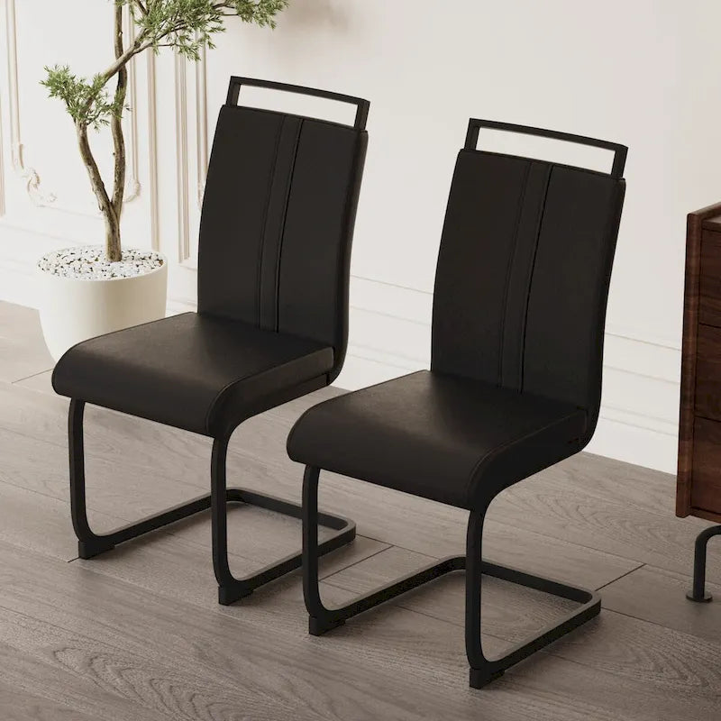 Chaise de salle à manger à dossier haut en similicuir PU gris/noir, pieds en métal en forme de C, lot de 4