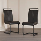 Chaise de salle à manger à dossier haut en similicuir PU gris/noir, pieds en métal en forme de C, lot de 4