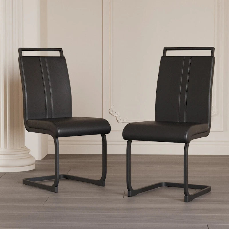 Chaise de salle à manger à dossier haut en similicuir PU gris/noir, pieds en métal en forme de C, lot de 4