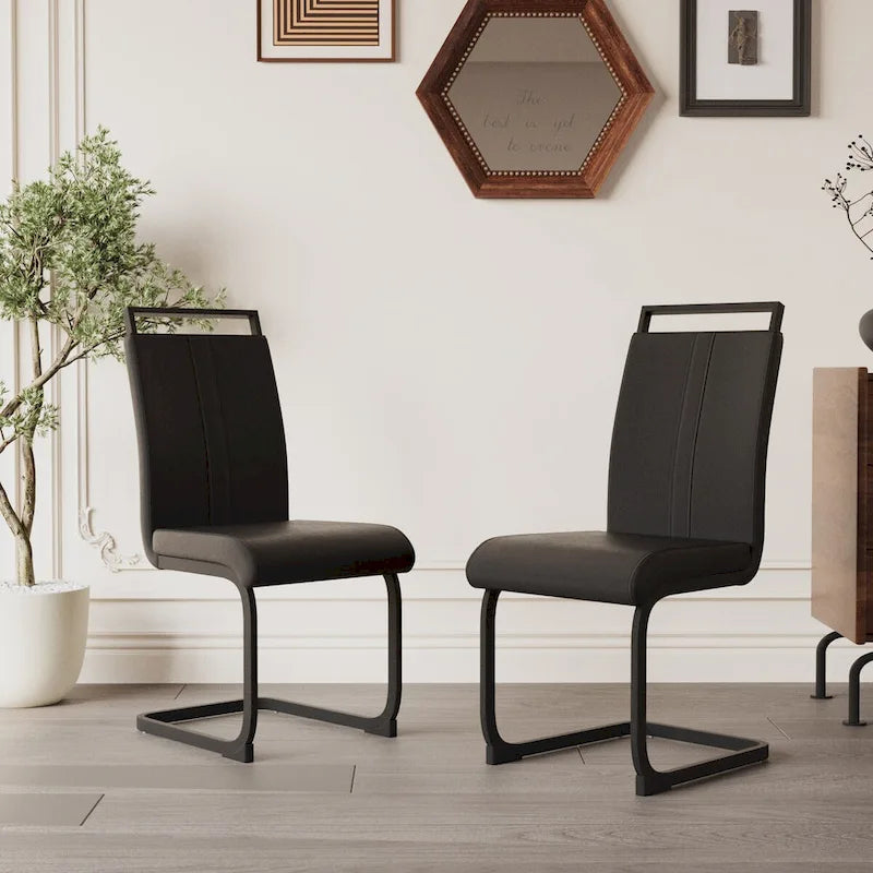 Chaise de salle à manger à dossier haut en similicuir PU gris/noir, pieds en métal en forme de C, lot de 4