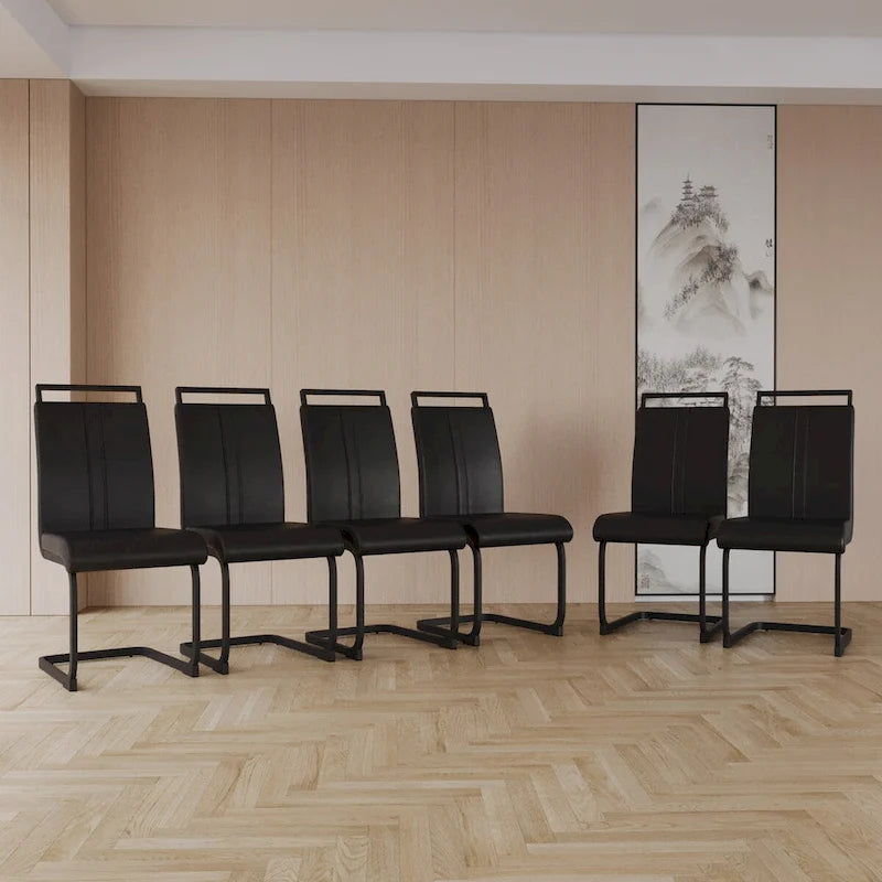 Chaise de salle à manger à dossier haut en similicuir PU gris/noir, pieds en métal en forme de C, lot de 4