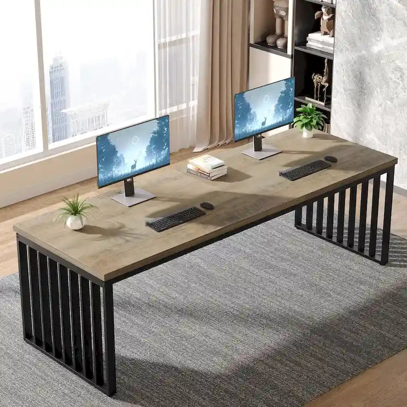 Bureau informatique deux personnes chêne et noir de 199,9 cm
