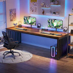 Bureau informatique deux personnes chêne et noir de 199,9 cm