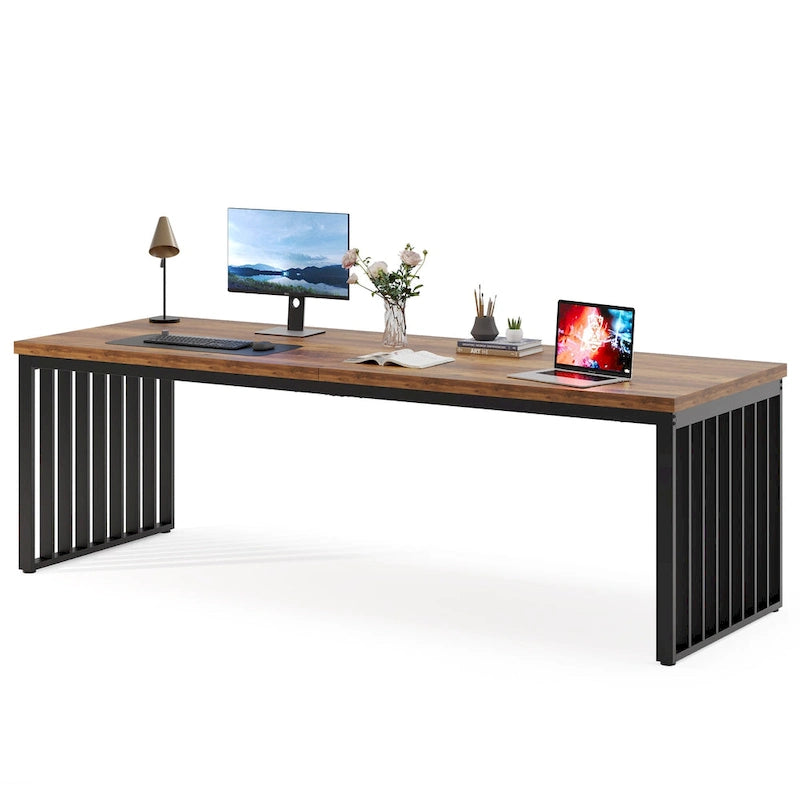 Bureau informatique deux personnes chêne et noir de 199,9 cm