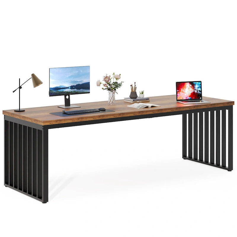 Bureau informatique deux personnes chêne et noir de 199,9 cm