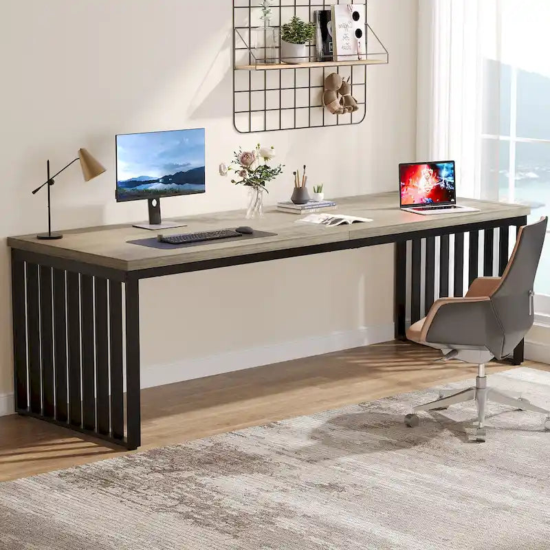 Bureau informatique deux personnes chêne et noir de 199,9 cm
