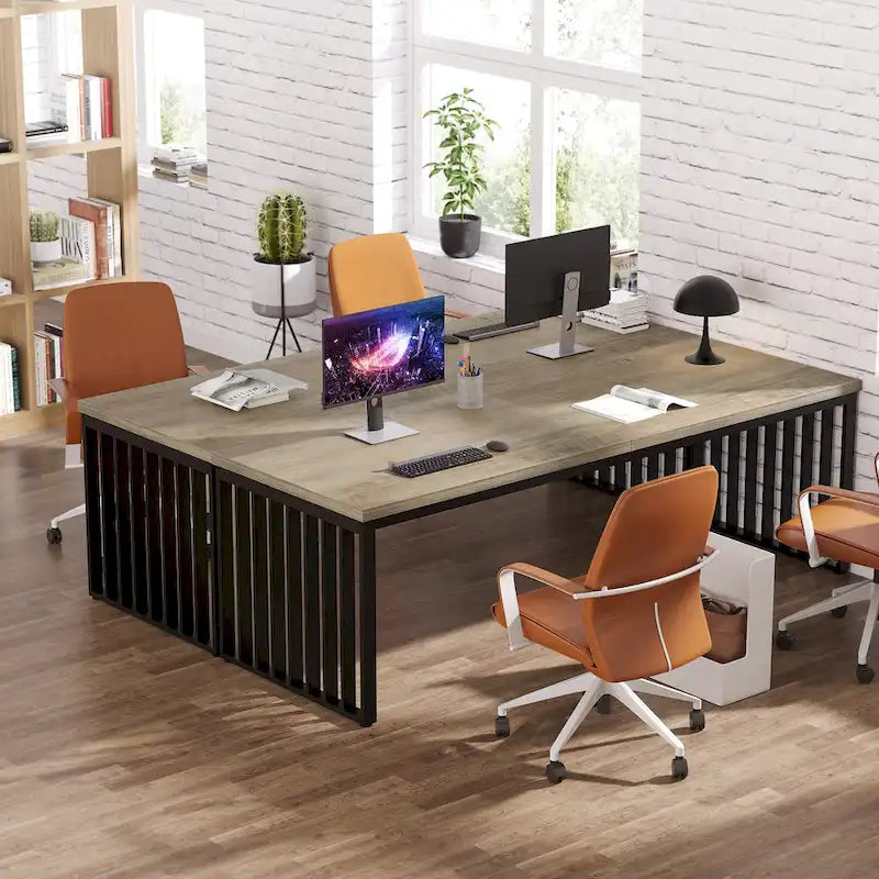 Bureau informatique deux personnes chêne et noir de 199,9 cm