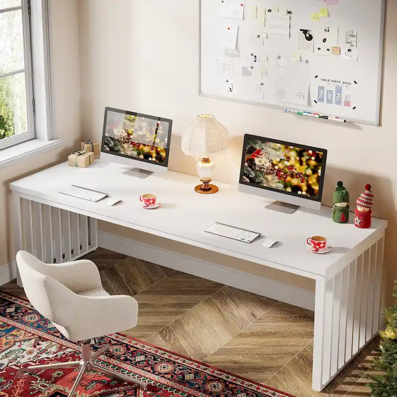 Bureau d'ordinateur 2 personnes de 199,9 cm — Chêne/Noir, Blanc, Noir et Gris, Noir