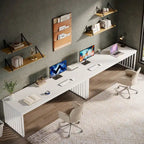 Bureau d'ordinateur 2 personnes de 199,9 cm — Chêne/Noir, Blanc, Noir et Gris, Noir