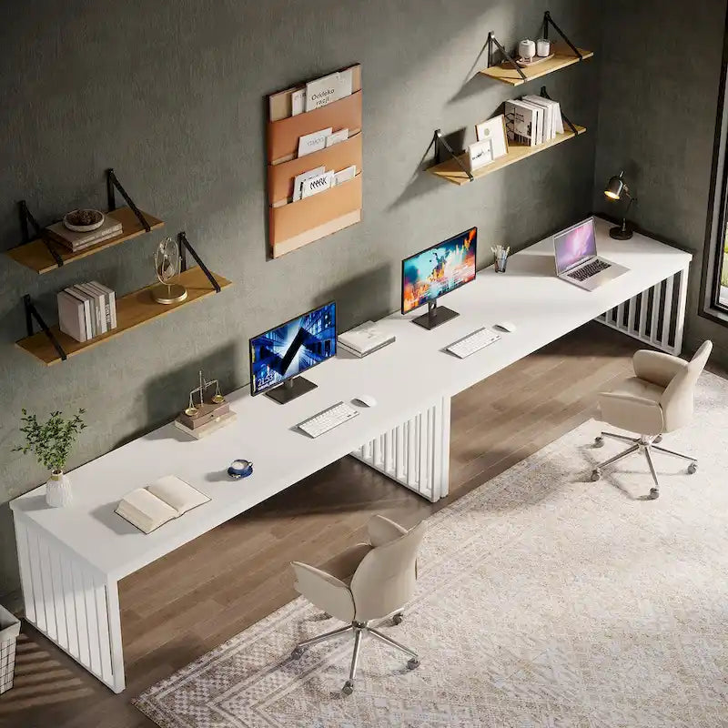 Bureau d'ordinateur 2 personnes de 199,9 cm — Chêne/Noir, Blanc, Noir et Gris, Noir