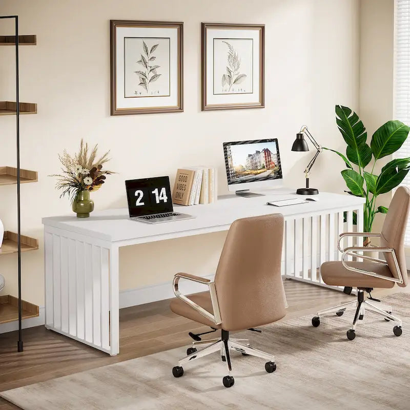 Bureau d'ordinateur 2 personnes de 199,9 cm — Chêne/Noir, Blanc, Noir et Gris, Noir
