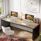 Bureau d'ordinateur 2 personnes de 199,9 cm — Chêne/Noir, Blanc, Noir et Gris, Noir