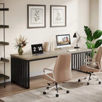 Bureau d'ordinateur 2 personnes de 199,9 cm — Chêne/Noir, Blanc, Noir et Gris, Noir