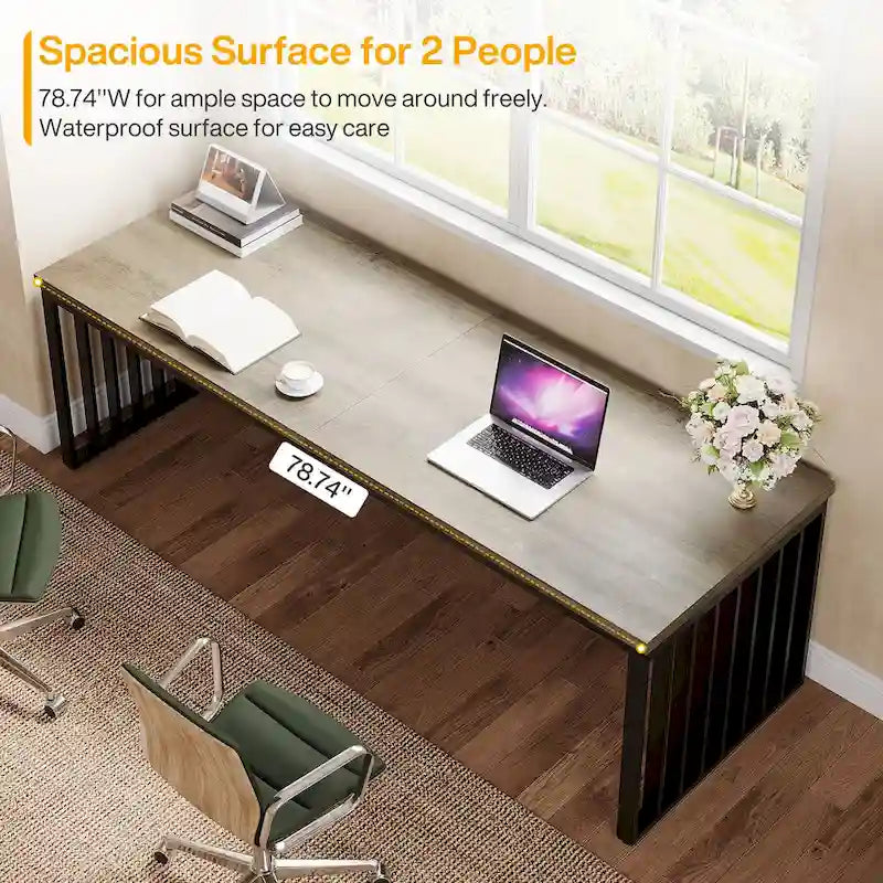 Bureau d'ordinateur 2 personnes de 199,9 cm — Chêne/Noir, Blanc, Noir et Gris, Noir