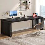 Bureau d'ordinateur 2 personnes de 199,9 cm — Chêne/Noir, Blanc, Noir et Gris, Noir