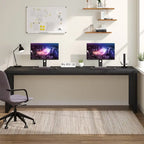 Bureau d'ordinateur 2 personnes de 199,9 cm — Chêne/Noir, Blanc, Noir et Gris, Noir