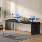 Bureau d'ordinateur 2 personnes de 199,9 cm — Chêne/Noir, Blanc, Noir et Gris, Noir