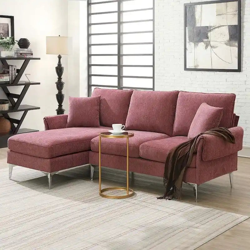 Canapé d'angle convertible en L, tissu chenille, noir/vert/rose, 4 places