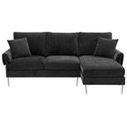 Canapé d'angle convertible en L, tissu chenille, noir/vert/rose, 4 places