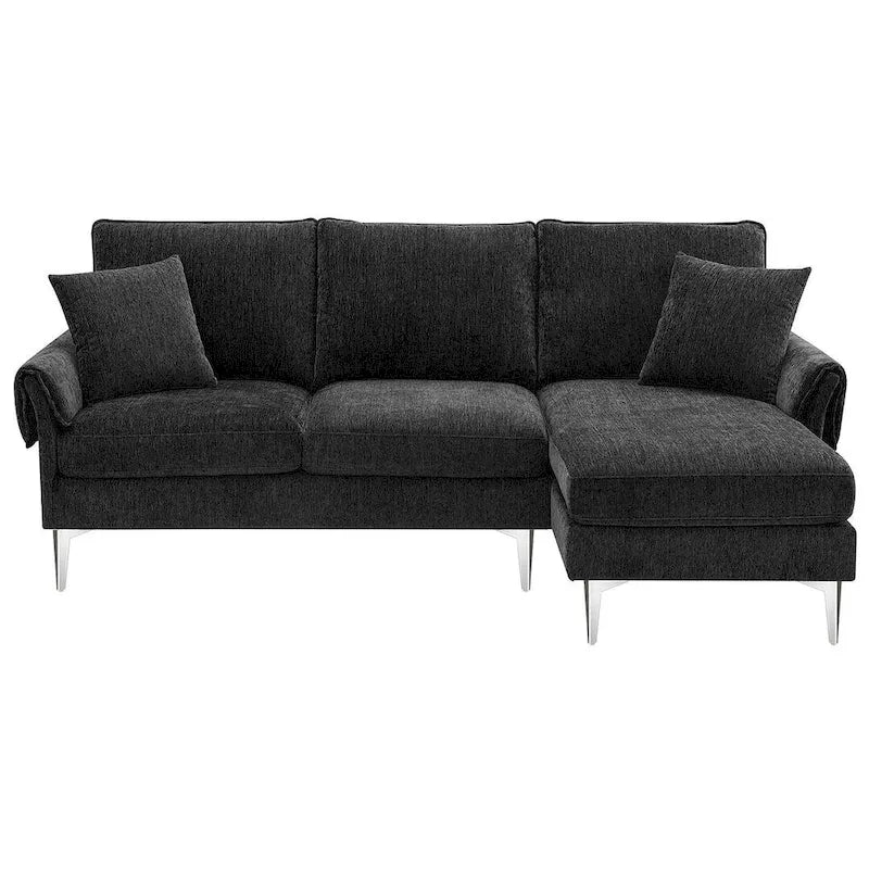 Canapé d'angle convertible en L, tissu chenille, noir/vert/rose, 4 places