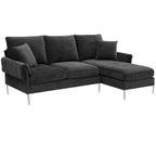Canapé d'angle convertible en L, tissu chenille, noir/vert/rose, 4 places