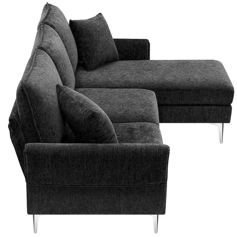 Canapé d'angle convertible en L, tissu chenille, noir/vert/rose, 4 places