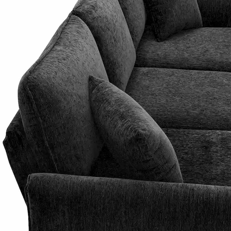 Canapé d'angle convertible en L, tissu chenille, noir/vert/rose, 4 places