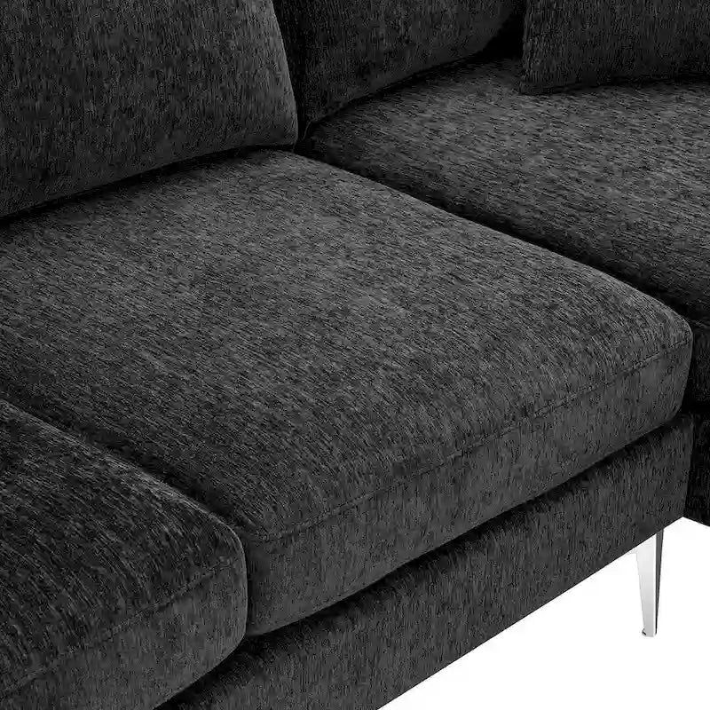 Canapé d'angle convertible en L, tissu chenille, noir/vert/rose, 4 places