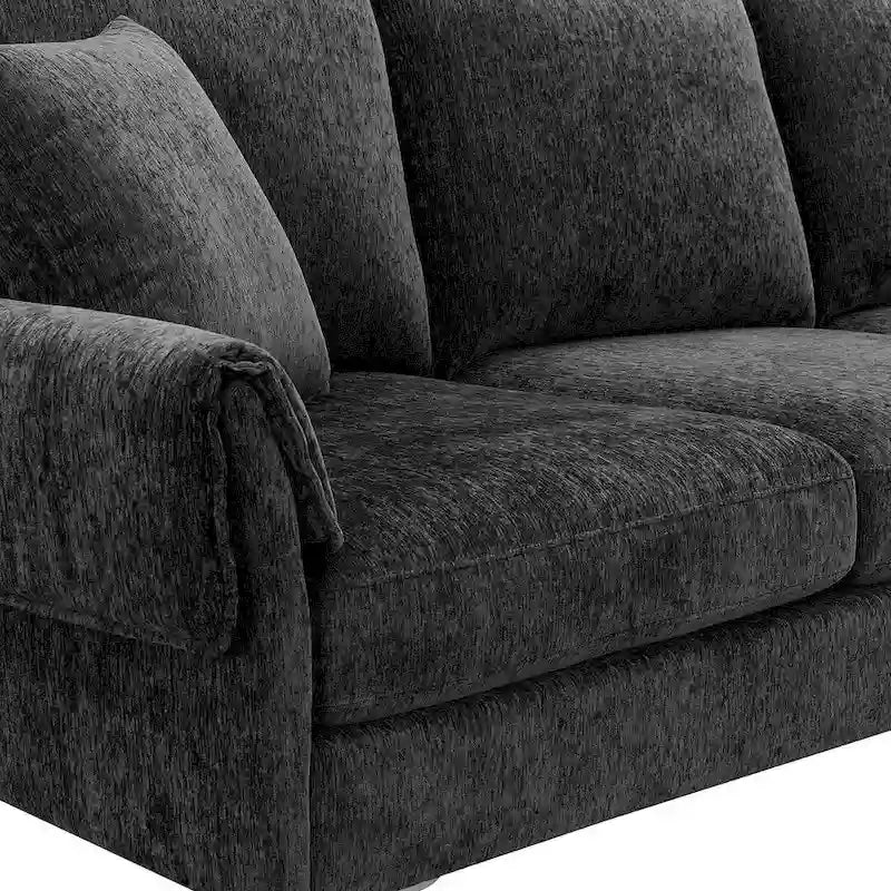 Canapé d'angle convertible en L, tissu chenille, noir/vert/rose, 4 places