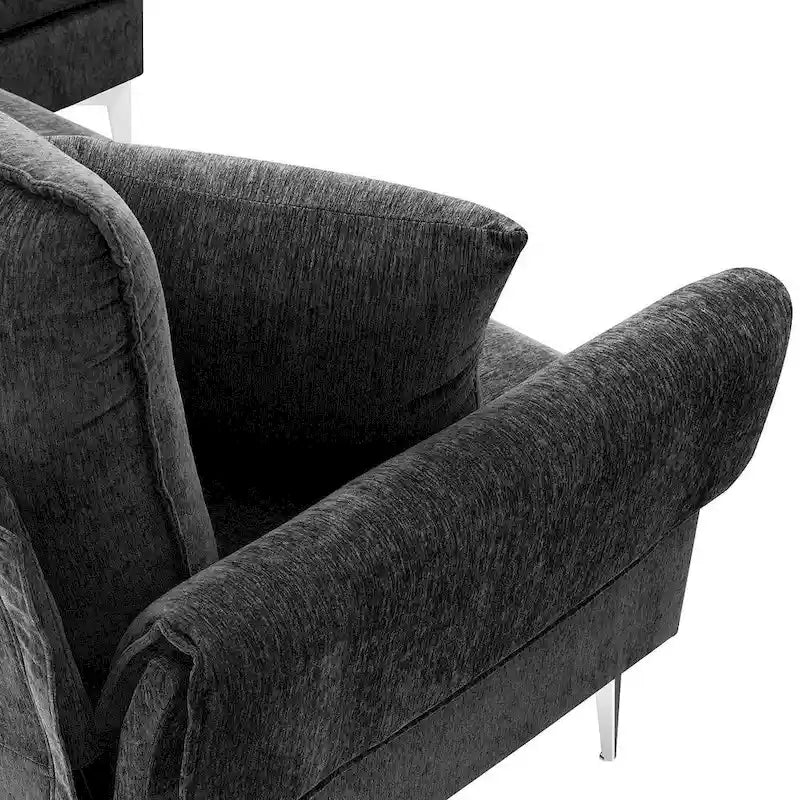 Canapé d'angle convertible en L, tissu chenille, noir/vert/rose, 4 places