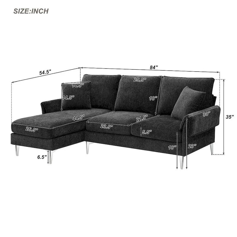 Canapé d'angle convertible en L, tissu chenille, noir/vert/rose, 4 places