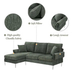 Canapé d'angle convertible en L, tissu chenille, noir/vert/rose, 4 places