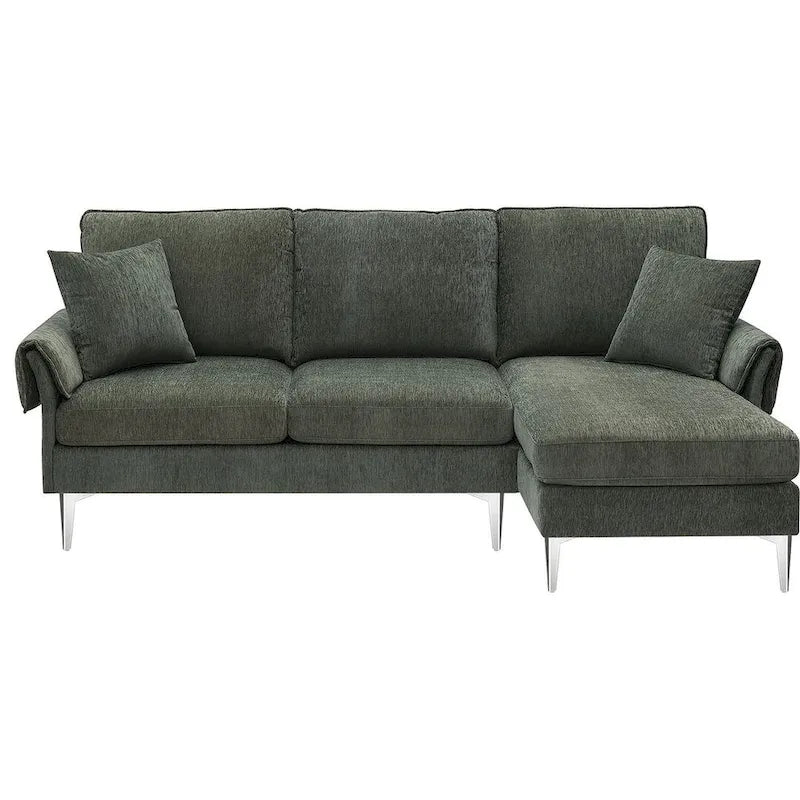 Canapé d'angle convertible en L, tissu chenille, noir/vert/rose, 4 places