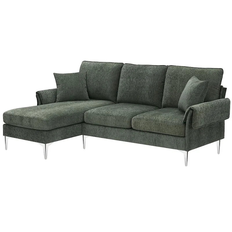 Canapé d'angle convertible en L, tissu chenille, noir/vert/rose, 4 places