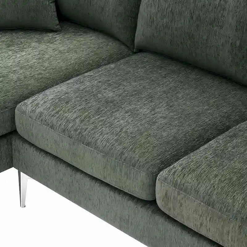 Canapé d'angle convertible en L, tissu chenille, noir/vert/rose, 4 places