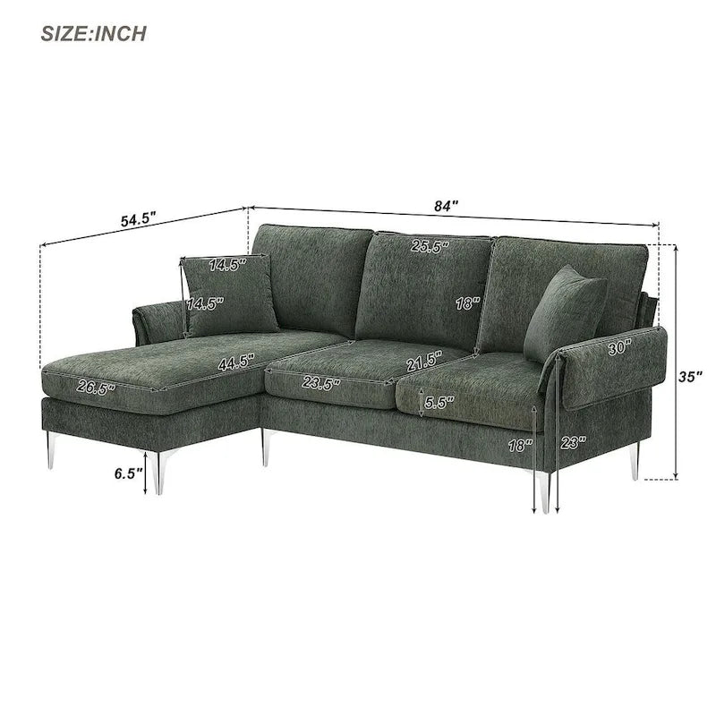Canapé d'angle convertible en L, tissu chenille, noir/vert/rose, 4 places