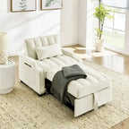 Fauteuil de canapé convertible 3-en-1 en velours bleu/beige pour 1 personne