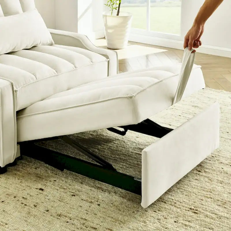 Fauteuil de canapé convertible 3-en-1 en velours bleu/beige pour 1 personne
