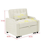 Fauteuil de canapé convertible 3-en-1 en velours bleu/beige pour 1 personne