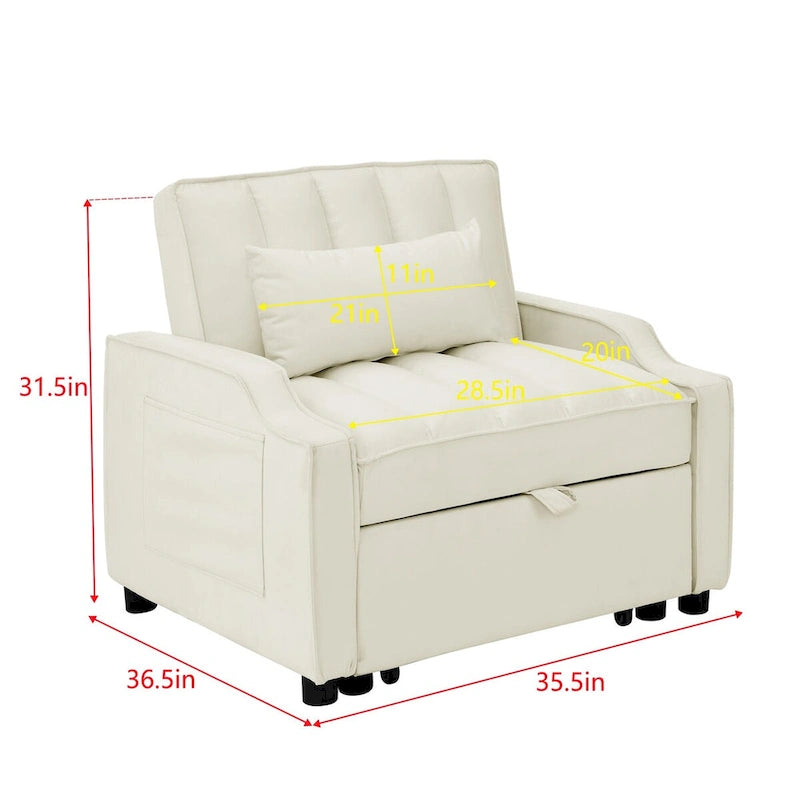 Fauteuil de canapé convertible 3-en-1 en velours bleu/beige pour 1 personne