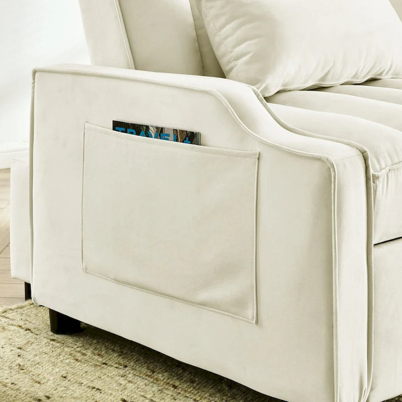 Fauteuil de canapé convertible 3-en-1 en velours bleu/beige pour 1 personne