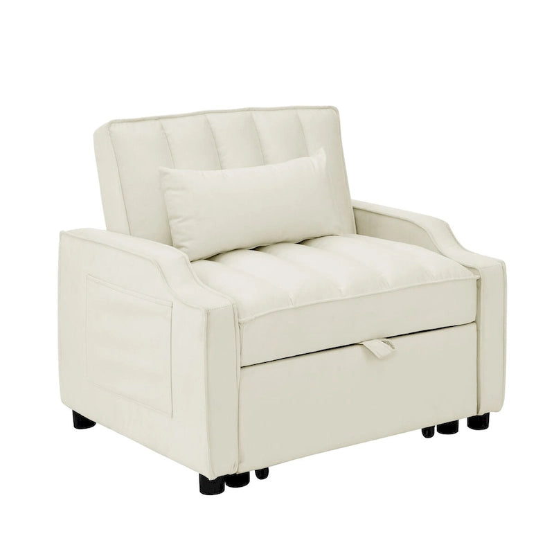 Fauteuil de canapé convertible 3-en-1 en velours bleu/beige pour 1 personne