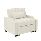 Fauteuil de canapé convertible 3-en-1 en velours bleu/beige pour 1 personne